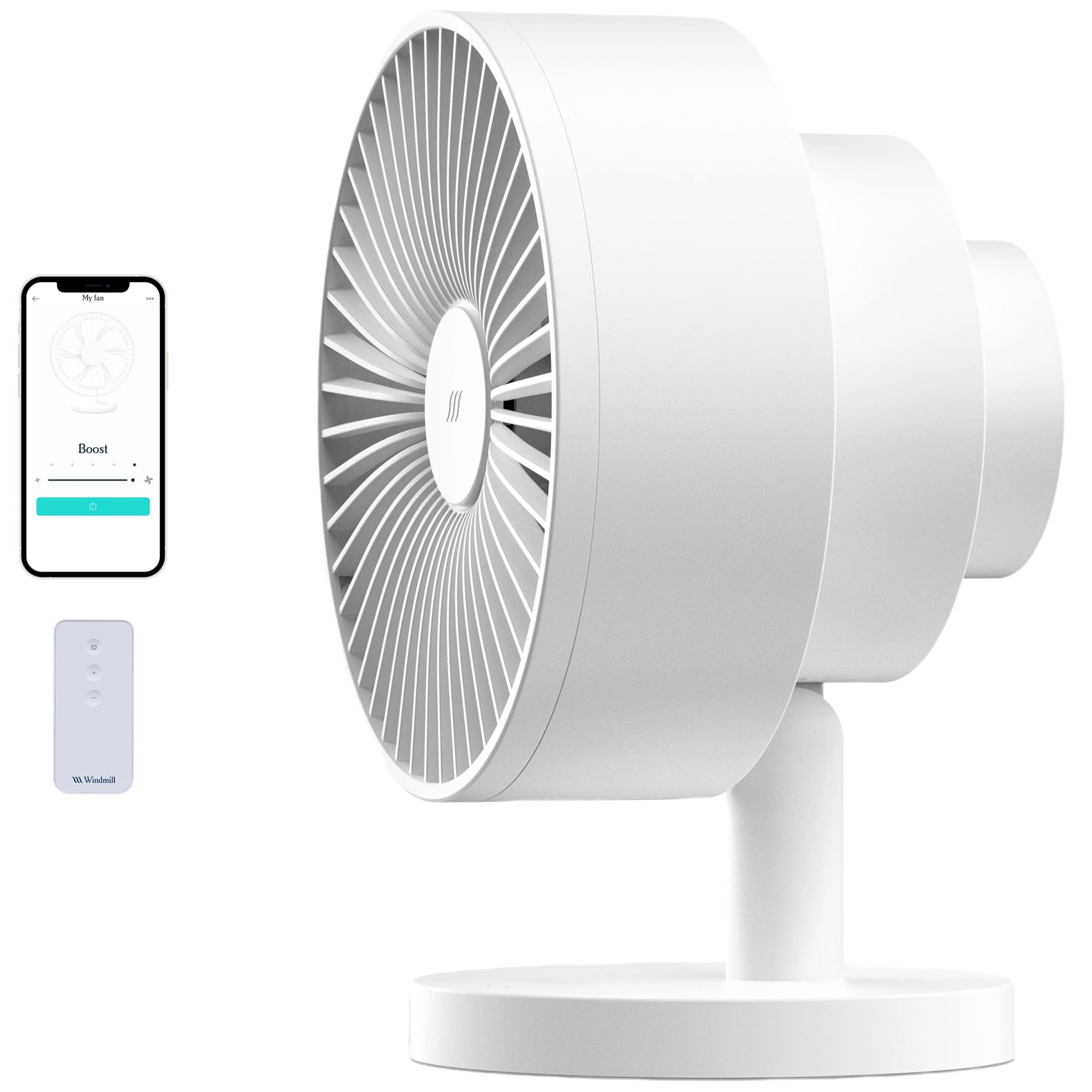 Windmill Smart Personal Fan with 5 Speed Settings, Adjustable Tilt & Remote Control - White, , hires