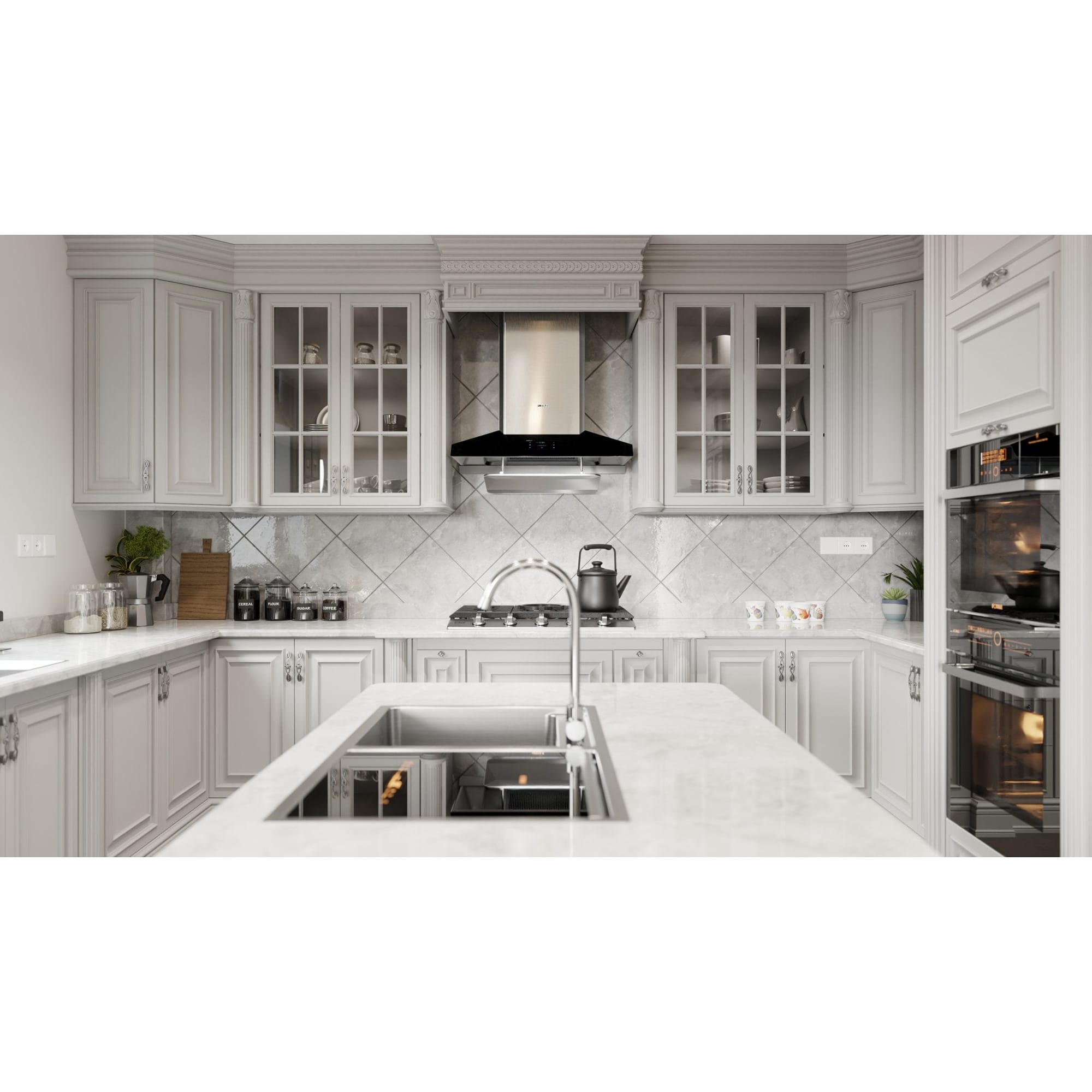 Fotile Perimeter Series 36 in. Chimney Style Range Hood with 2 Speed Settings, 1300 CFM & 1 LED Light - Black, , hires