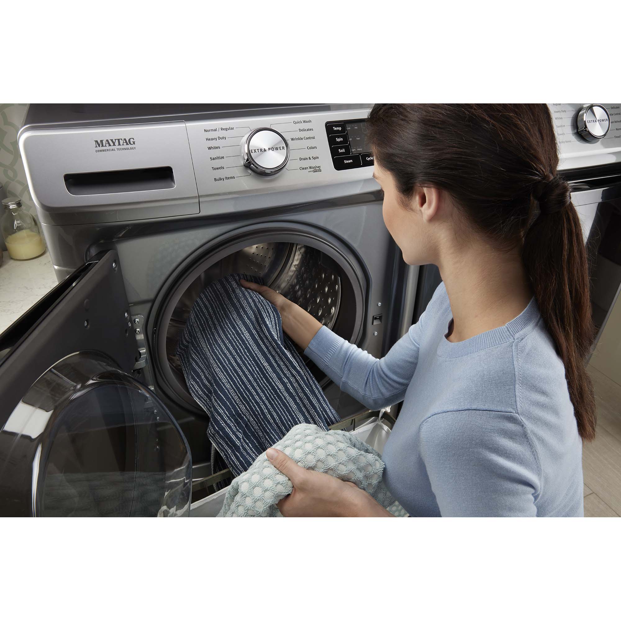 Maytag 27 in. 7.3 cu. ft. Stackable Electric Dryer with Extra Power, Sanitize, Steam & Quick Dry Cycle - Metallic Slate, Metallic Slate, hires