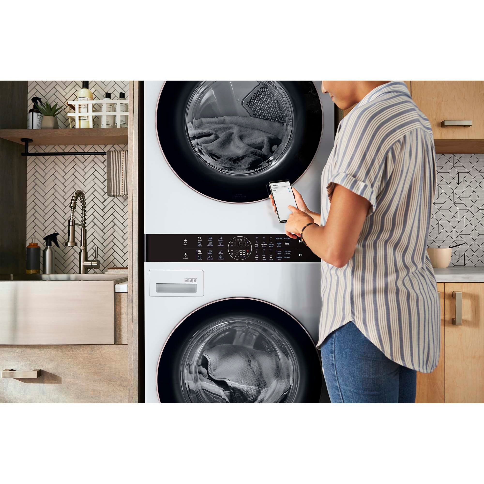 LG 27 in. WashTower with 4.5 cu. ft. Washer with 6 Wash Programs & 7.4 cu. ft. Electric Dryer with 6 Dryer Programs, Sensor Dry & Wrinkle Care - White, White, hires