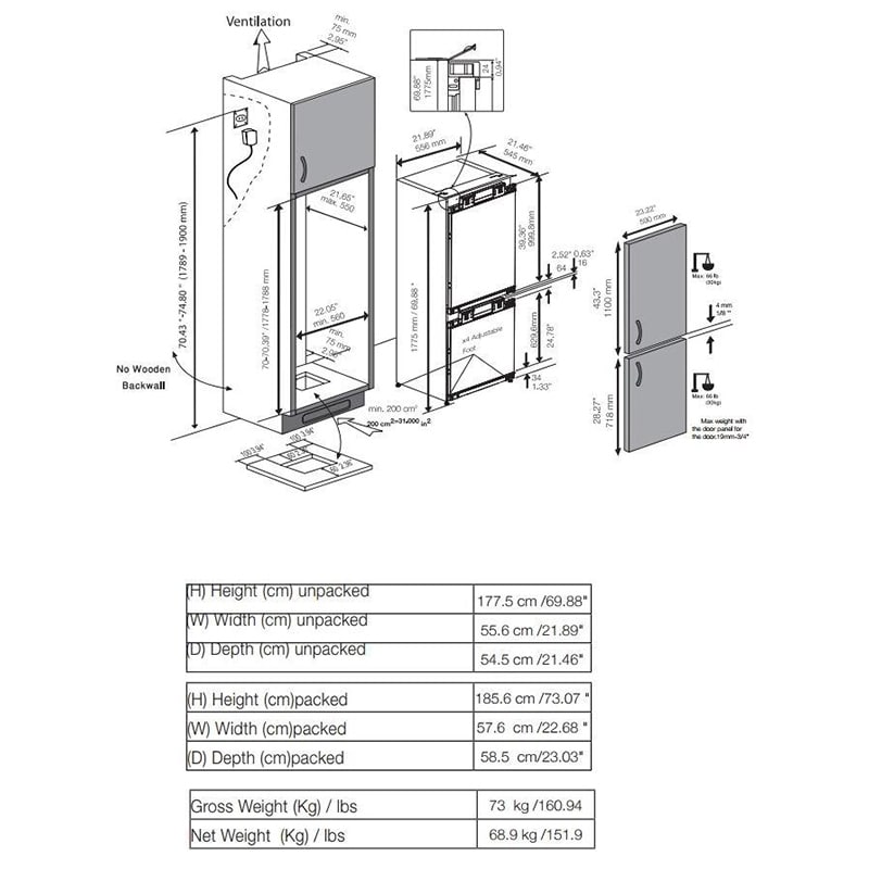 Blomberg 22 in. 8.4 cu. ft. Built-In Counter Depth Bottom Freezer Refrigerator - Custom Panel Ready, , hires