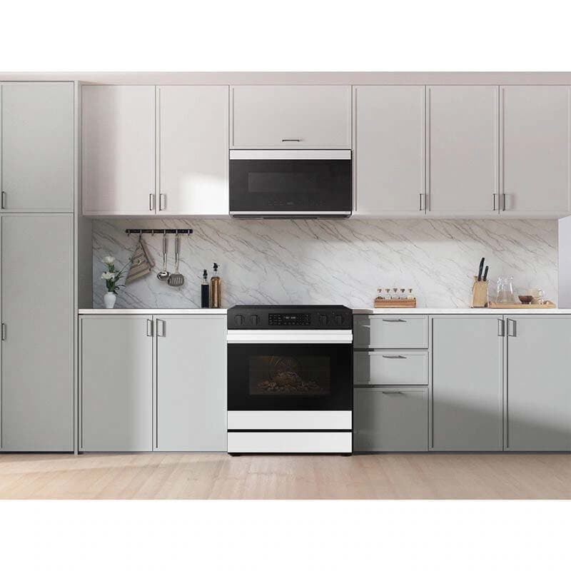 Samsung Bespoke 30 in. 6.3 cu. ft. Smart Air Fry Standard Convection Slide-In Electric Range with Radiant Burners - White Glass, White Glass, hires