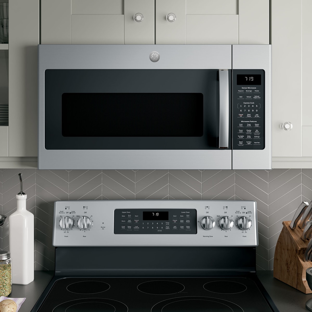 GE 30 in. 1.9 cu. ft. 1000W Over-the-Range Microwave with 400 CFM & Sensor Cooking - Stainless Steel, Stainless Steel, hires