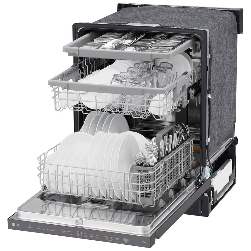 LG 24 in. Top Control Smart Dishwasher with 46 dBa Sound Level, 3rd-Rack, Dynamic Heat Dry & Pocket - PrintProof Black Stainless Steel, PrintProof Black Stainless Steel, hires