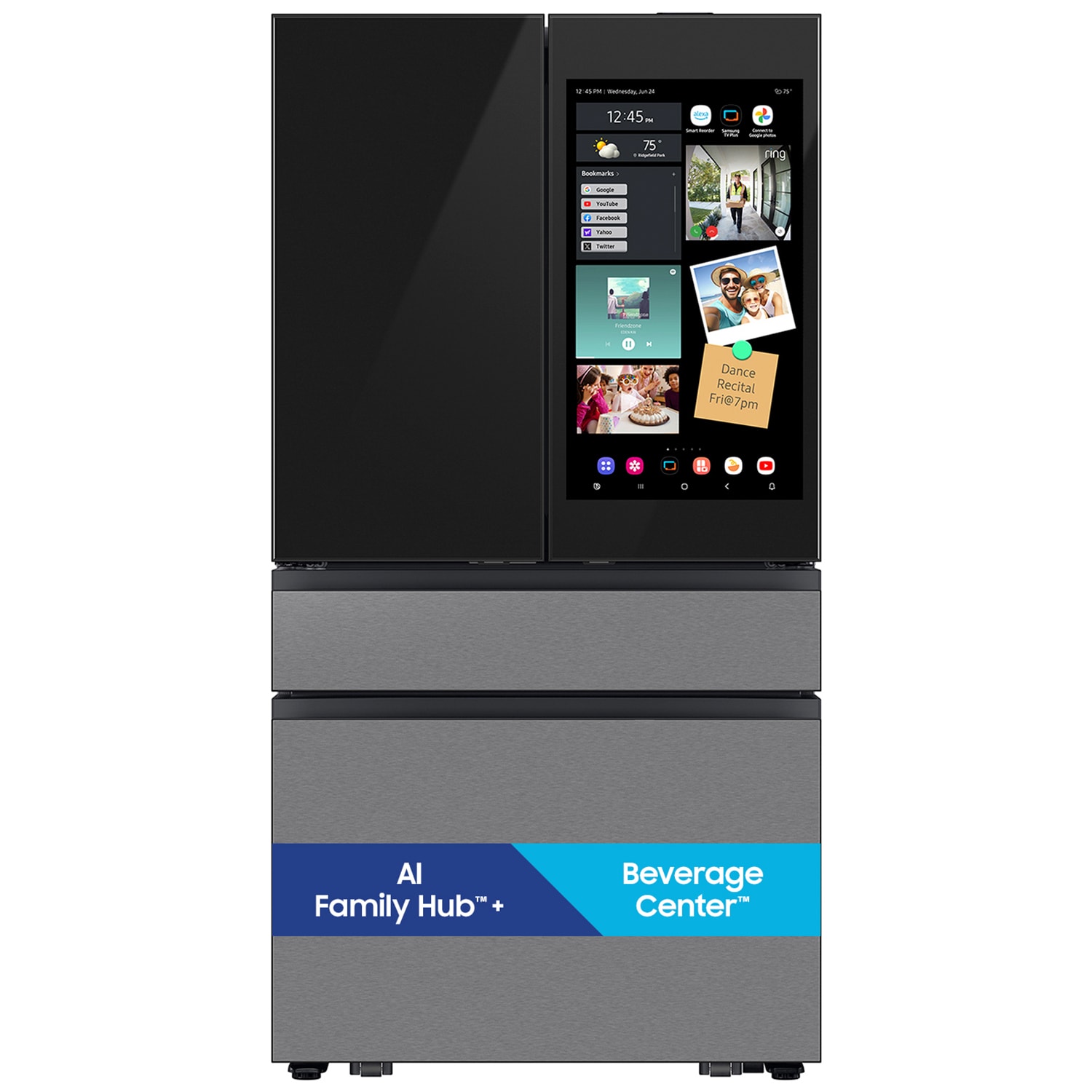 Samsung Bespoke 36 in. 22.5 cu. ft. Smart Counter Depth 4-Door French Door Refrigerator with AI Family Hub+, Beverage Center & Internal Water AutoFill Pitcher - Charcoal Glass, Charcoal Glass, hires