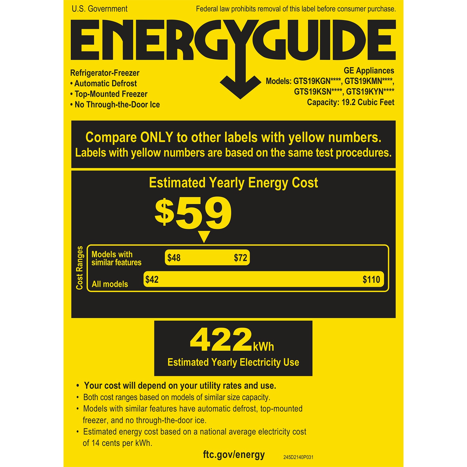 GE 30 in. 19.2 cu. ft. Garage Ready Top Freezer Refrigerator - Fingerprint Resistant Slate, Slate, hires
