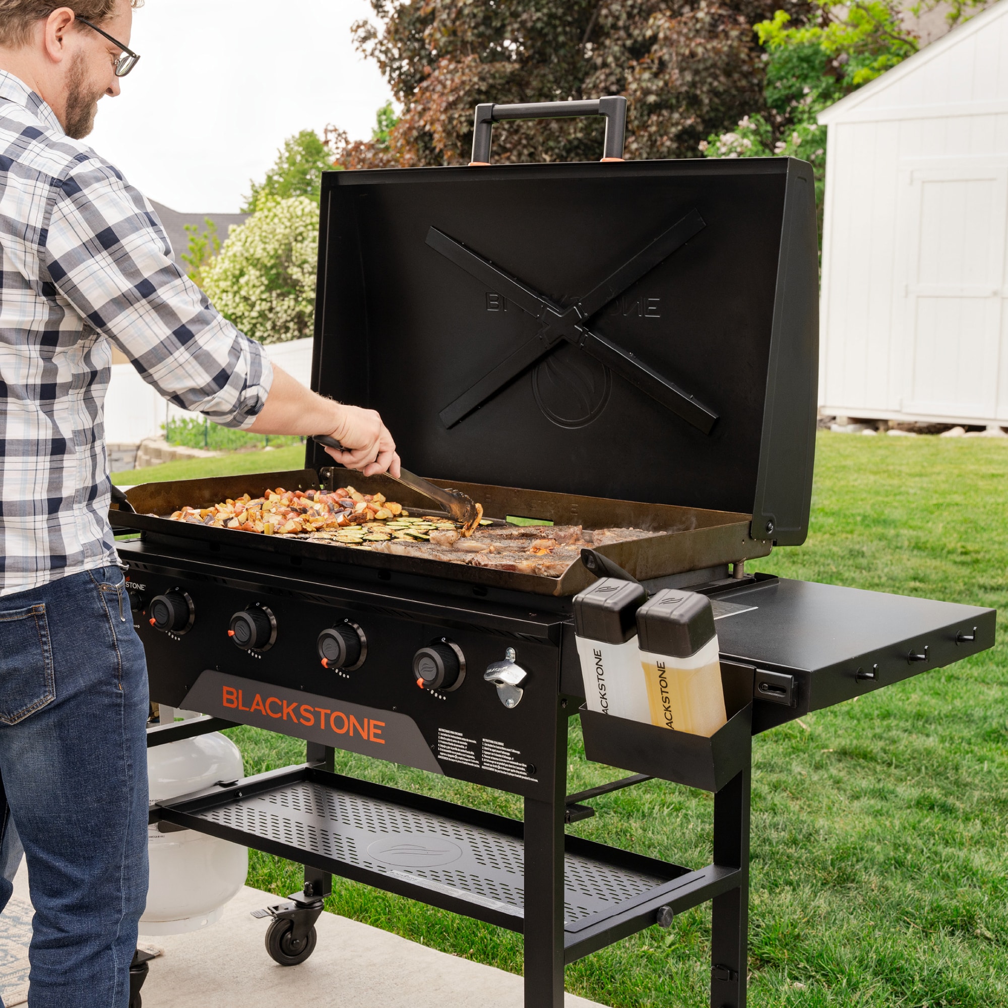 Blackstone 36 in. 4-Burner Liquid Propane Gas Flat Top Griddle with Side Tables and 768 sq. in. Cooking Surface - Black, , hires
