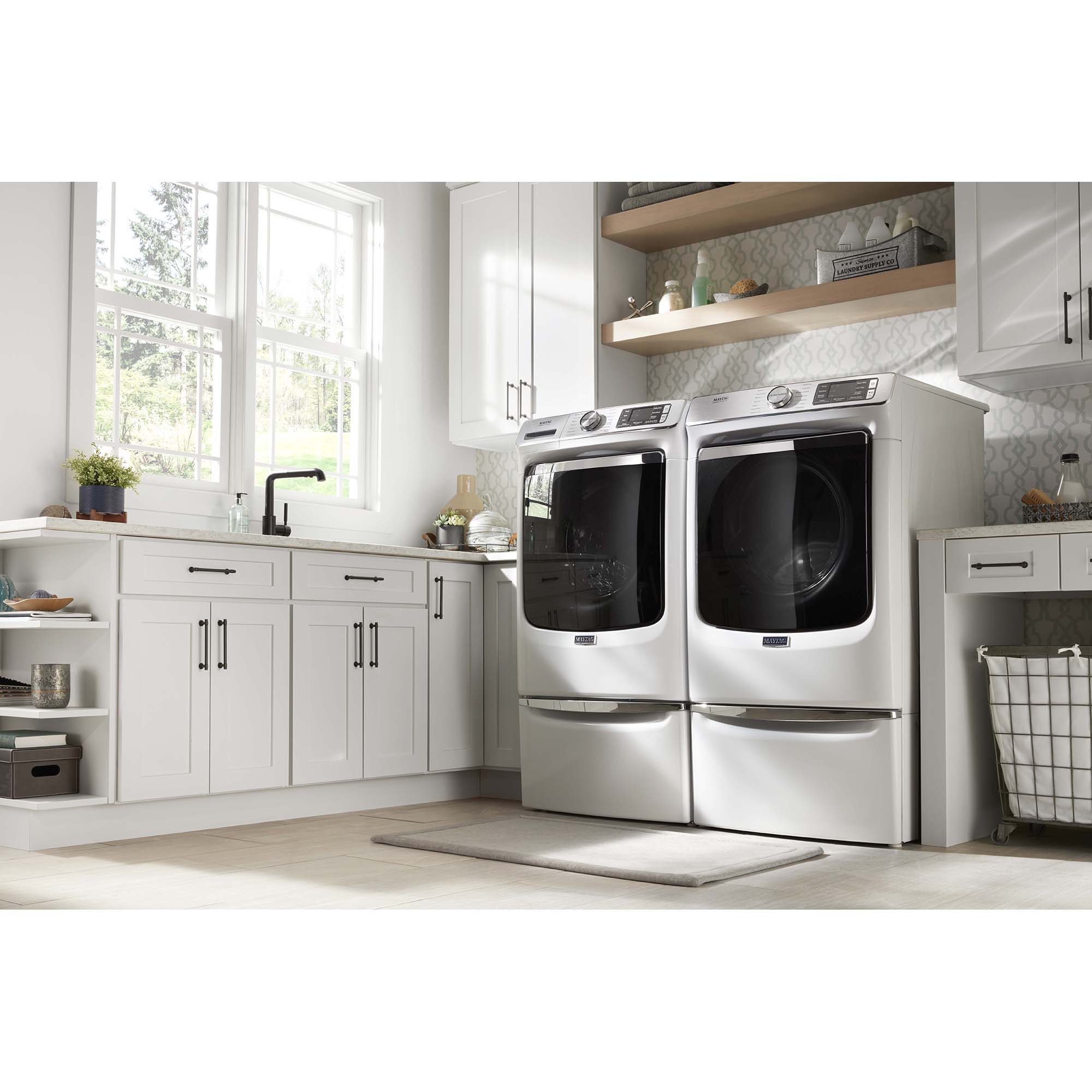 Maytag 27 in. 5.0 cu. ft. Smart Stackable Front Load Washer with Extra Power, 24-Hr Fresh Hold Option, Sanitize & Steam Wash Cycle - White, White, hires