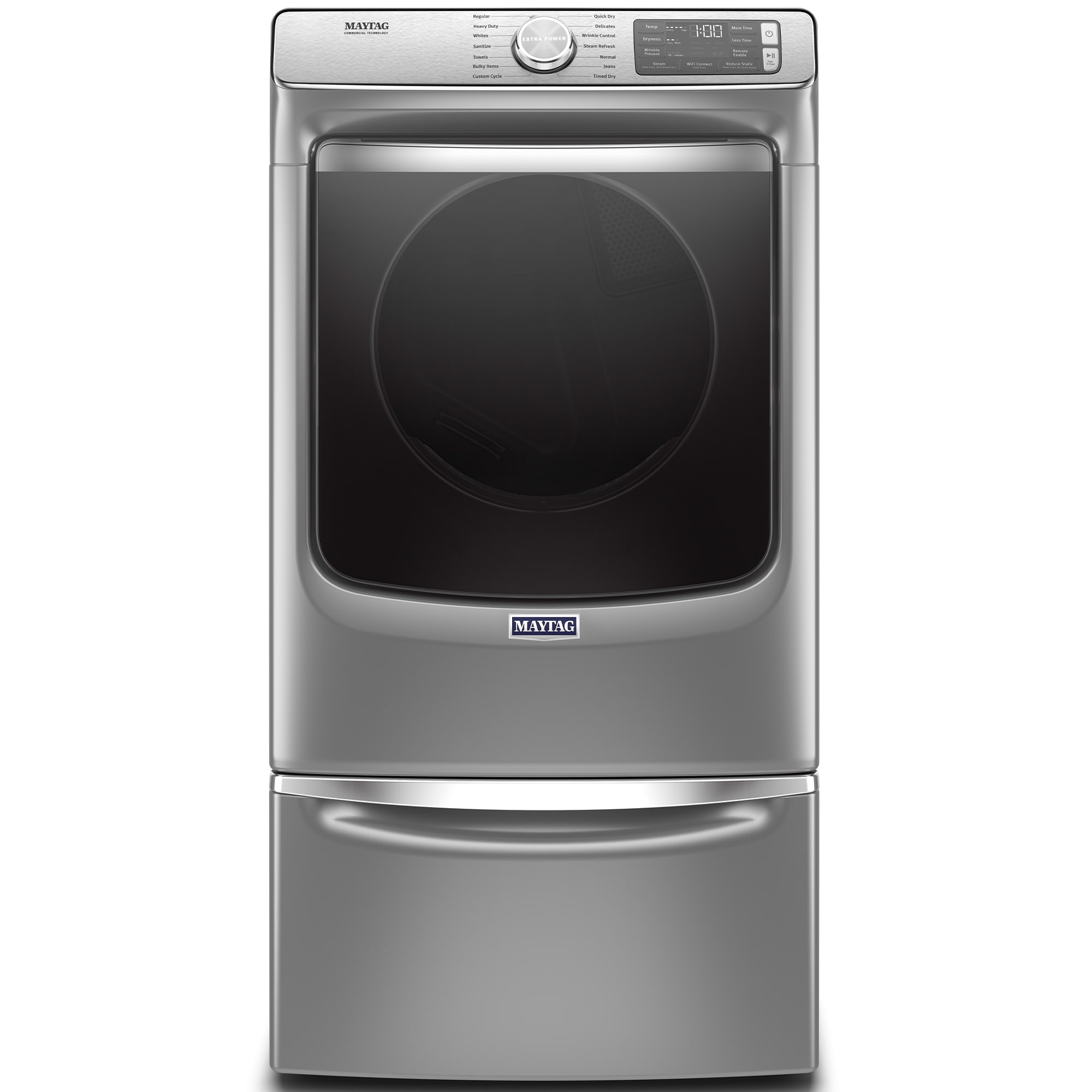 Maytag 27 in. 7.3 cu. ft. Smart Stackable Electric Dryer with Extra Power Button, Industry-Exclusive Extra Moisture Sensor, Sanitize & Steam Cycle - Metallic Slate, Metallic Slate, hires