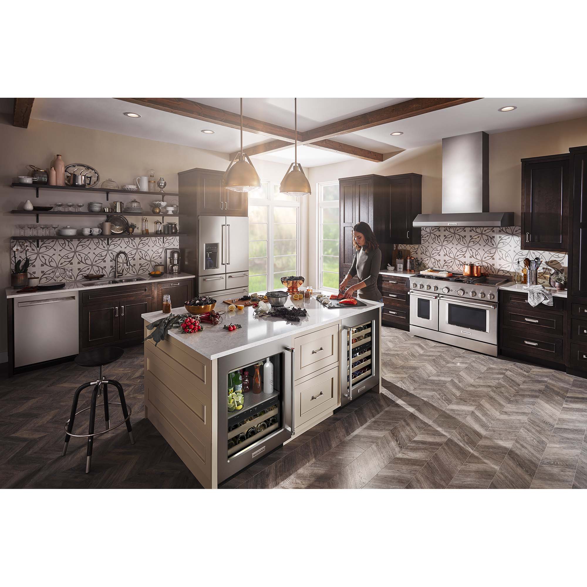 KitchenAid 24 in. Undercounter Wine Cooler with Wood Racks, Dual Temperature Zones & 46 Bottle Capacity - Stainless Steel, , hires