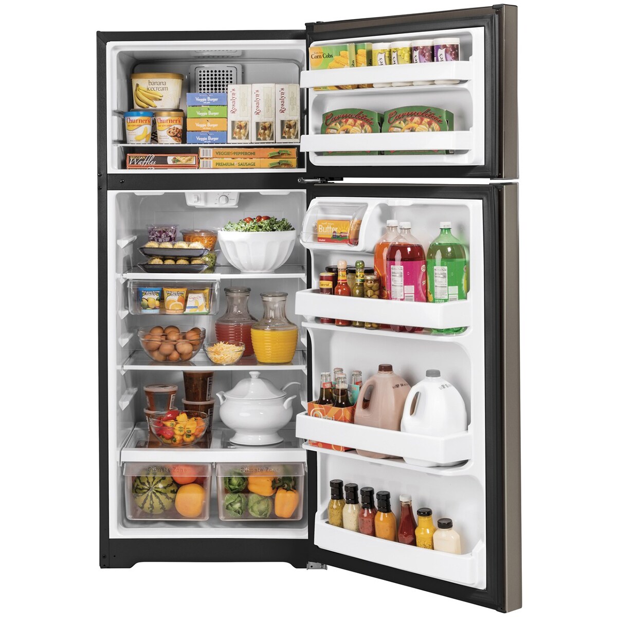 GE 28 in. 17.5 cu. ft. Top Freezer Refrigerator - Fingerprint Resistant Slate, Slate, hires