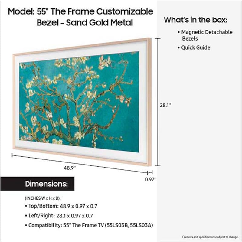 Samsung 55" The Frame Customizable Bezel Compatible with Samsung 2021-2025 The Frame TVs - Sand Gold, , hires