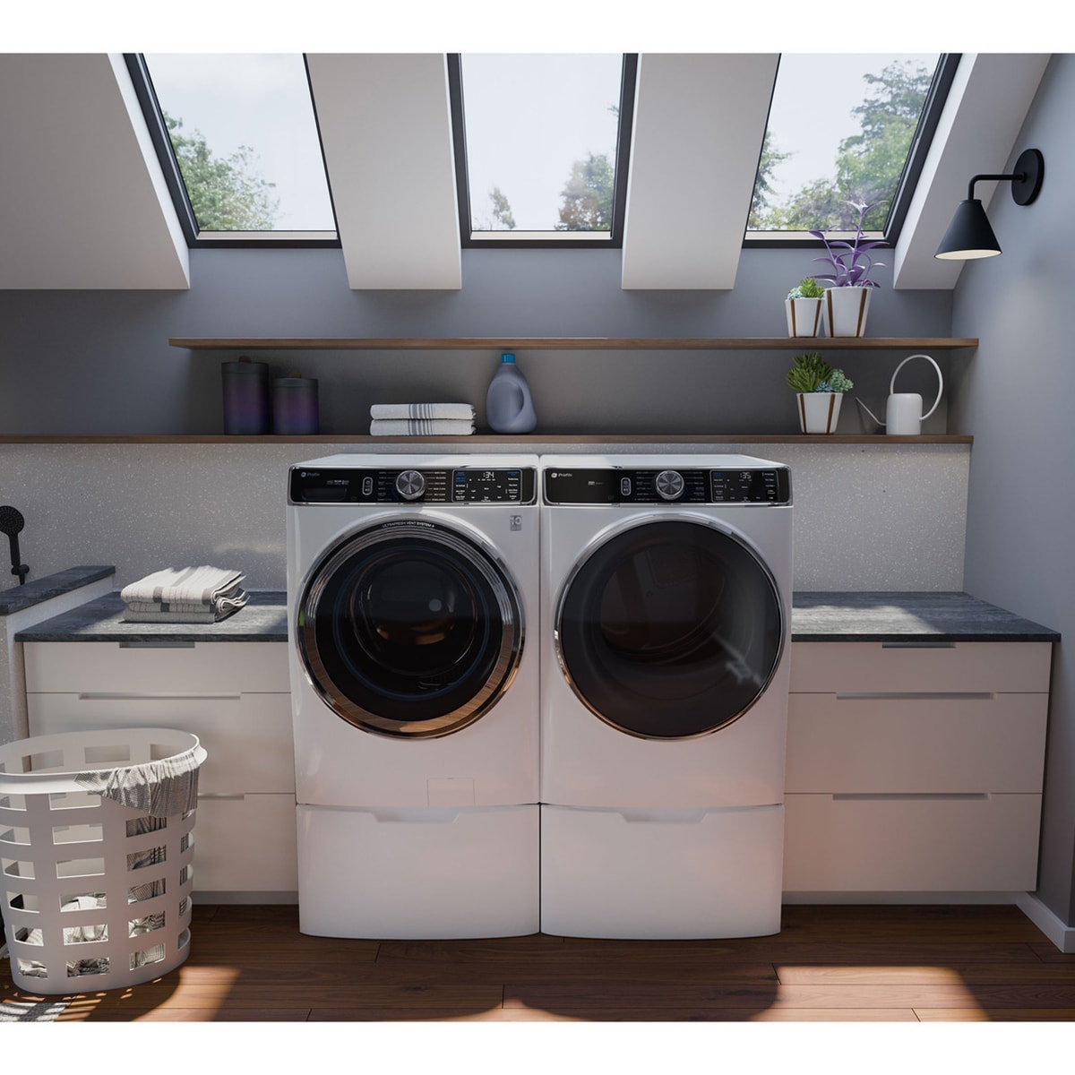 GE Profile 28 in. 7.8 cu. ft. Smart Stackable Electric Dryer with Sensor Dry, Sanitize & Steam Cycle - White, White, hires