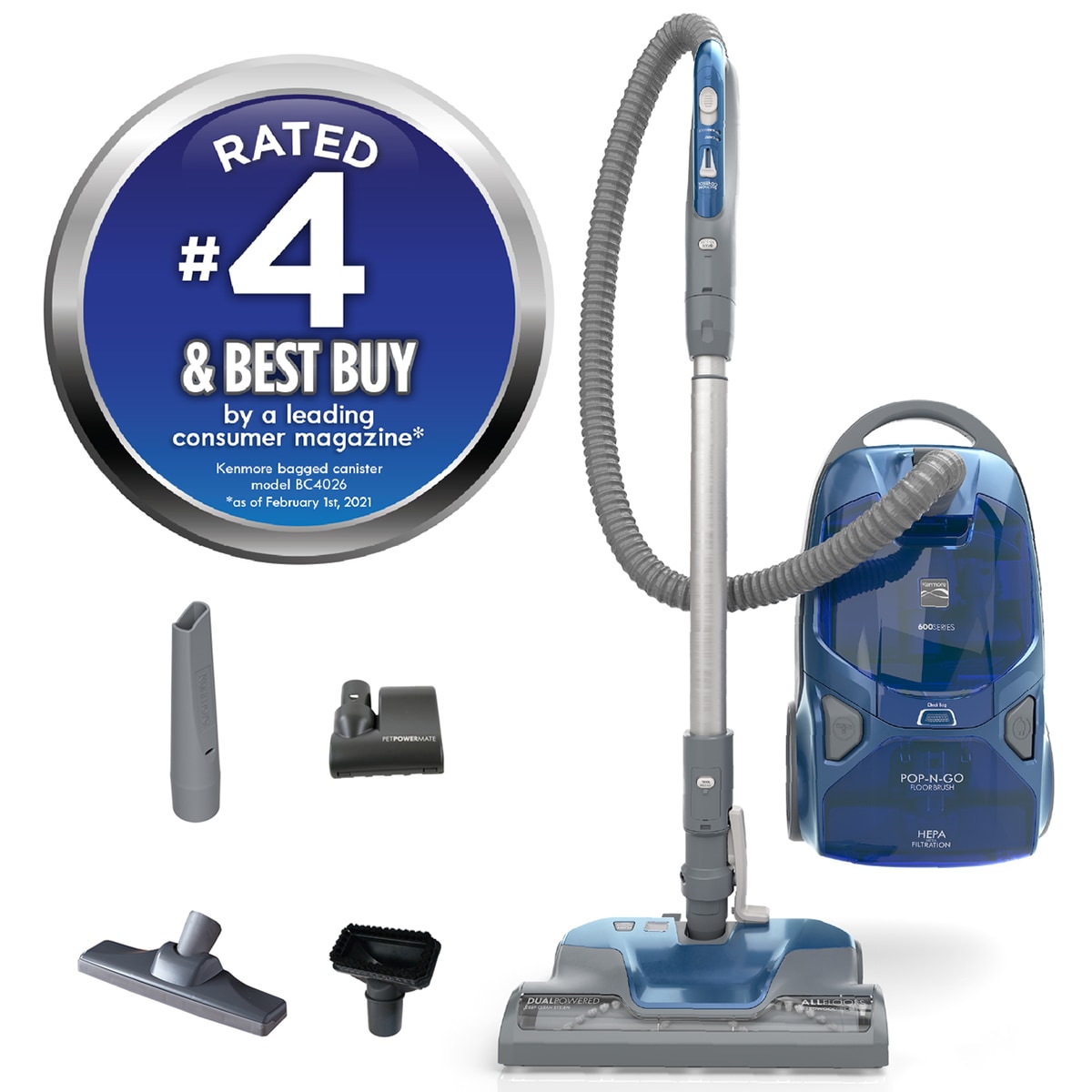 Kenmore POP-N-GO Pet Canister Vacuum with HEPA Filter & 4 Additional Tools, , hires