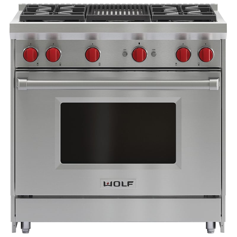 Wolf 36 in. 5.5 cu. ft. Standard Convection Gas Range with 4 Sealed Burners & Grill - Stainless Steel, , hires