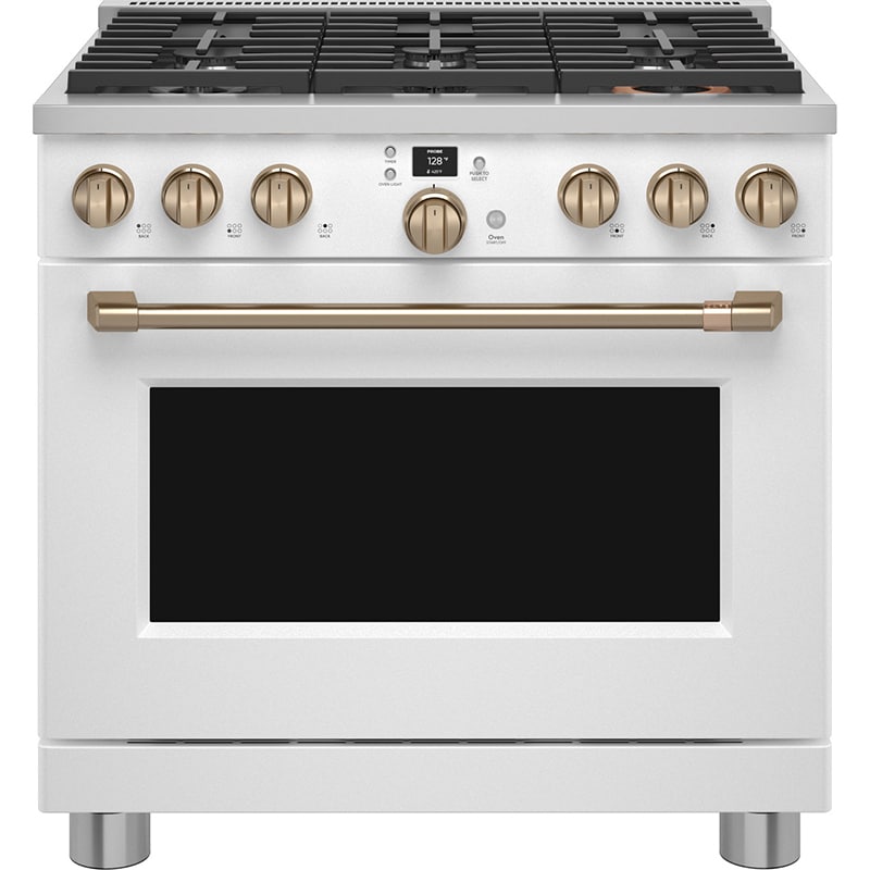 Cafe 36 in. 5.7 cu. ft. Smart Air Fry True European Convection Dual Fuel Range with 6 Sealed Burners - Matte White, Matte White, hires