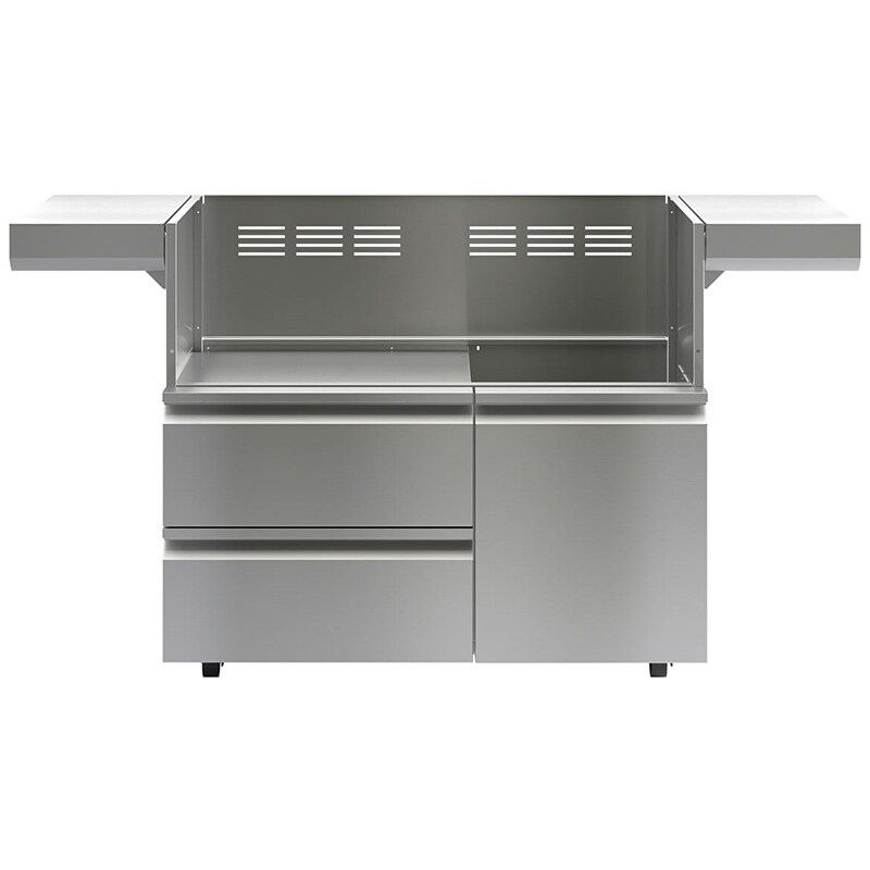 Wolf 42" Stainless Steel Cart with Wheels, Self-Closing Doors, and Fold Down Side Shelves for OG42, , hires