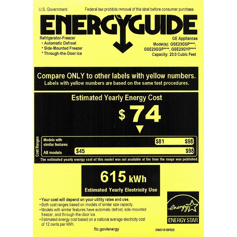 GE 33 in. 23.0 cu. ft. Energy Star Side-by-Side Refrigerator with External Ice & Water Dispenser - White, White, hires