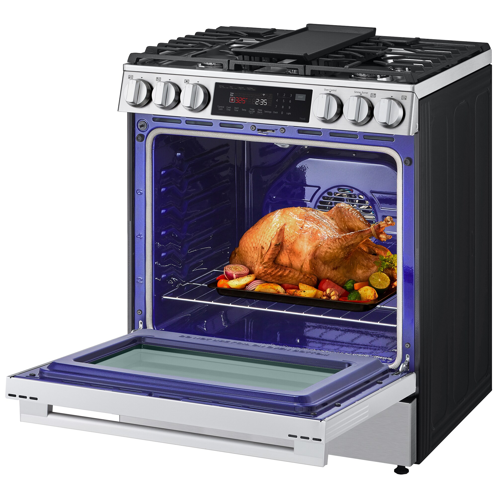 LG 30 in. 6.3 cu. ft. Smart Air Fry True European Convection Slide-In Gas Range with 5 Sealed Burners & Griddle - PrintProof Stainless Steel, , hires