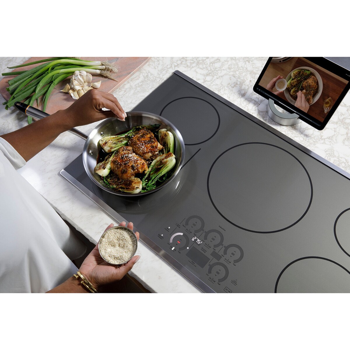 Cafe 36 in. 5-Burner Smart Induction Cooktop with Simmer Burner & Power Burner - Stainless Steel, , hires