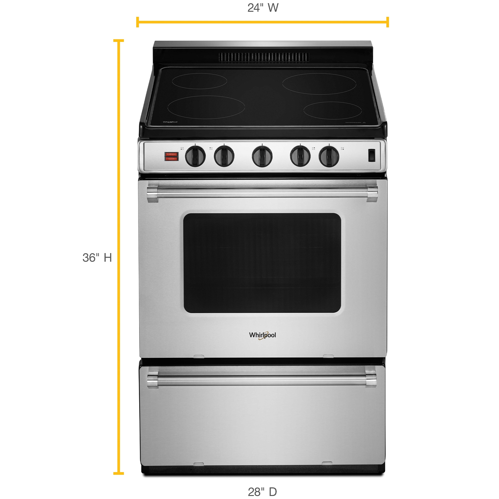 Whirlpool 24 in. 2.9 cu. ft. Electric Range with Radiant Burners - Stainless Steel, , hires