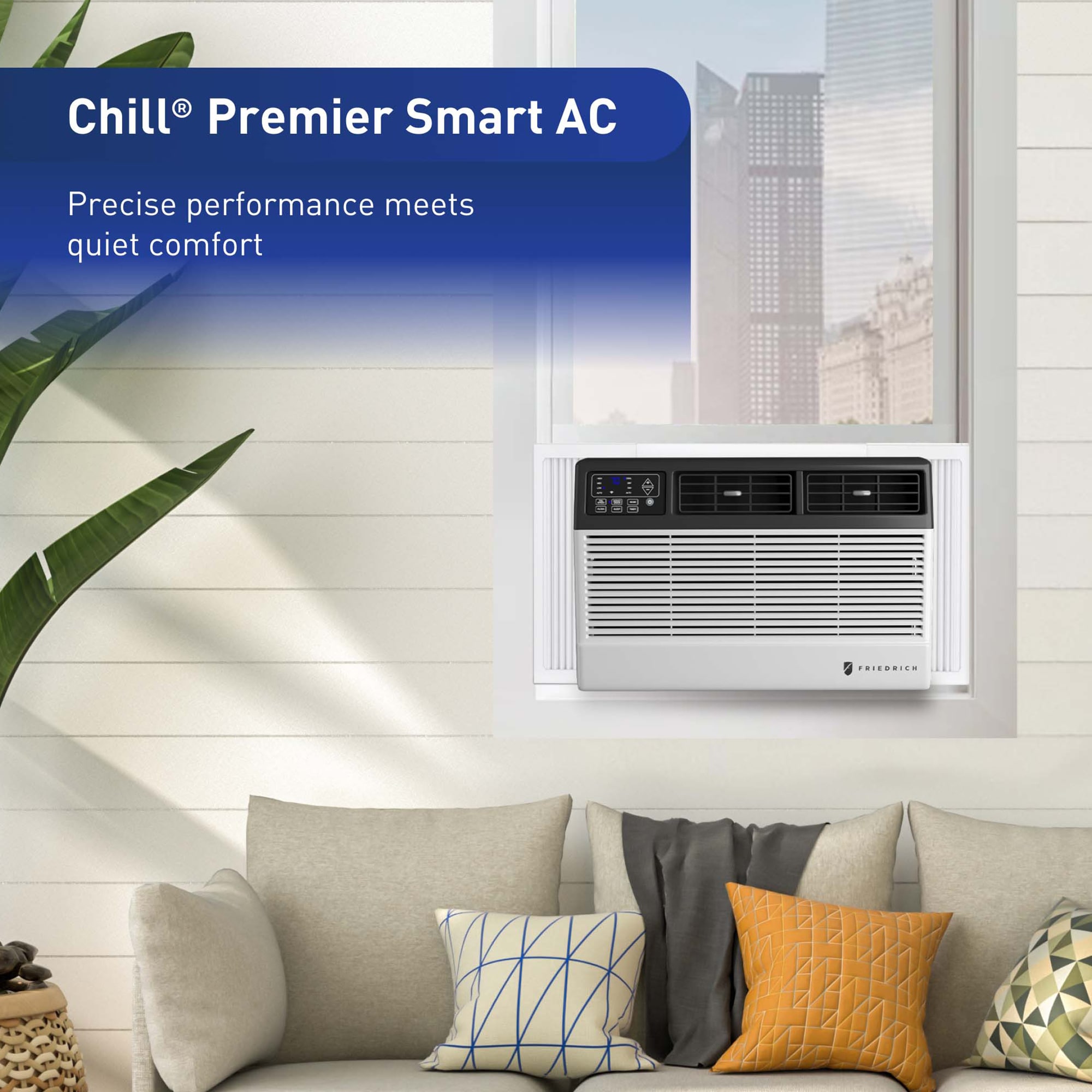 Friedrich Chill Premier Series 8,000 BTU 115V Smart Window/Wall Air Conditioner with Electric Heat, 3 Fan Speeds, Remote Control - White, , hires