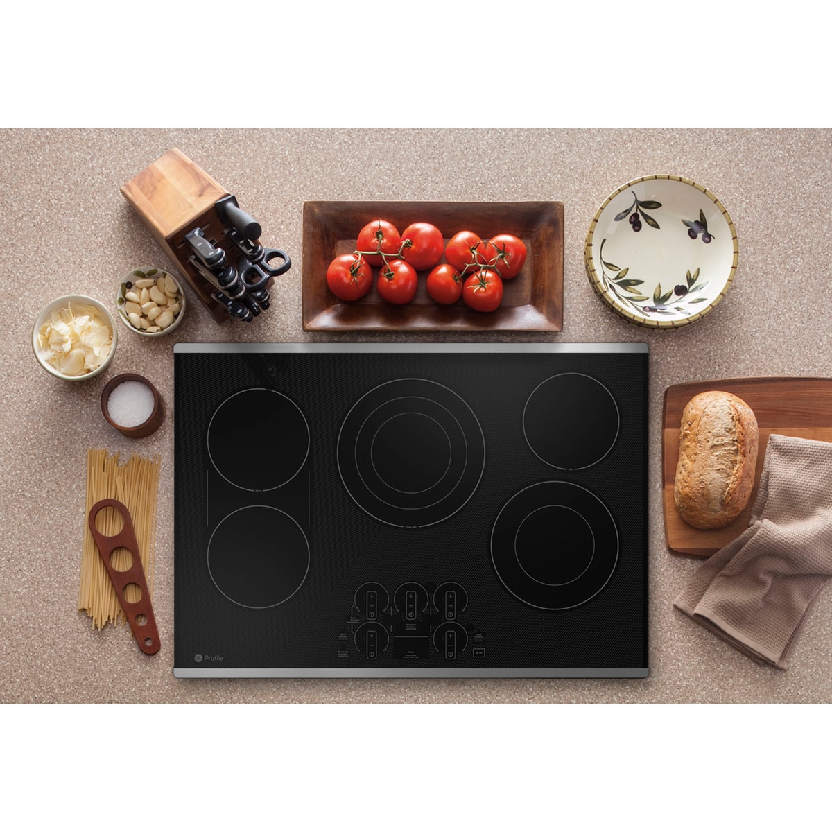 GE Profile 30 in. 5-Burner Smart Electric Cooktop with Power Burner - Stainless Steel, , hires