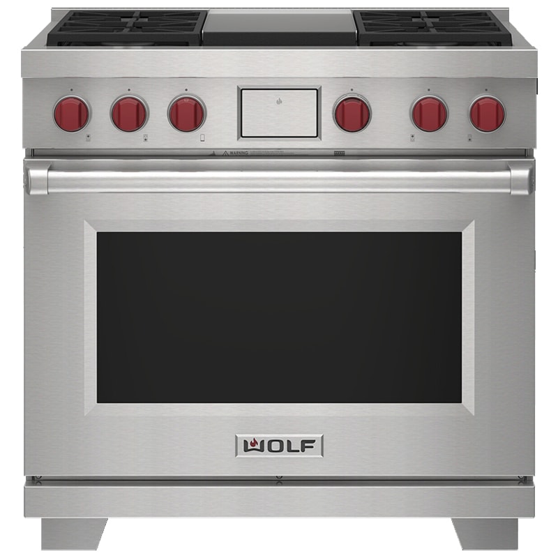 Wolf 36 in. 6.3 cu. ft. Smart Dual Convection Dual Fuel Range with 4 Sealed Burners & Griddle - Stainless Steel, , hires