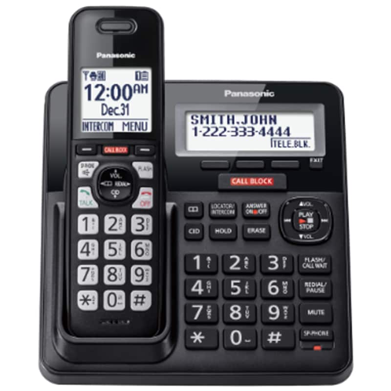 Panasonic Cordless Phone with Advanced Call Block, One-Ring Scam Alert, and 2-Way Recording with Answering Machine, 4 Handsets - Black, , hires