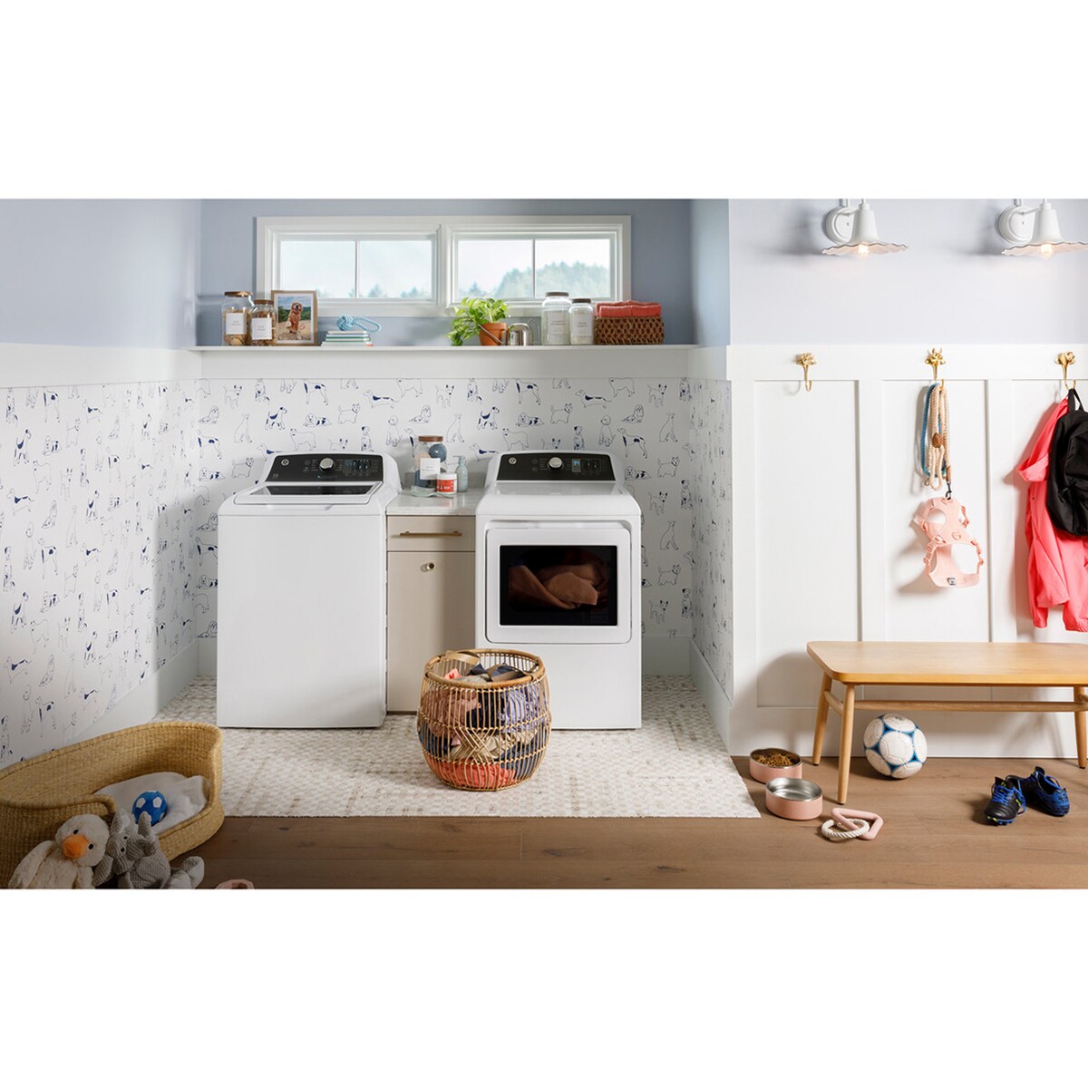 GE 27 in. 4.5 cu. ft. Top Load Washer with Agitator & Sanitize with Oxi - White, , hires