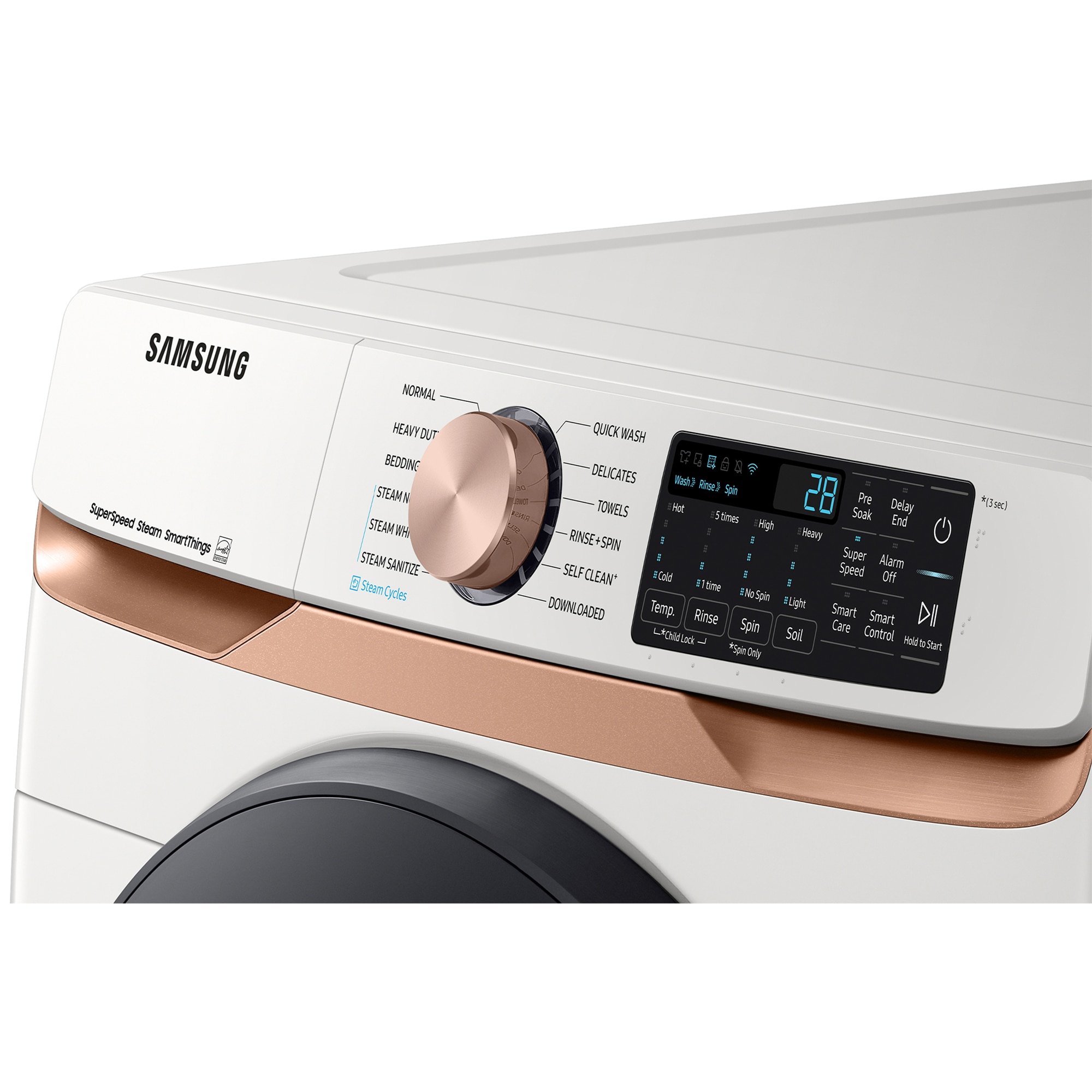 Samsung 27 in. 5.0 cu. ft. Smart Front Loading Washer with 23 Wash Programs, 9 Wash Options & Sanitize Cycle - Ivory, Ivory, hires
