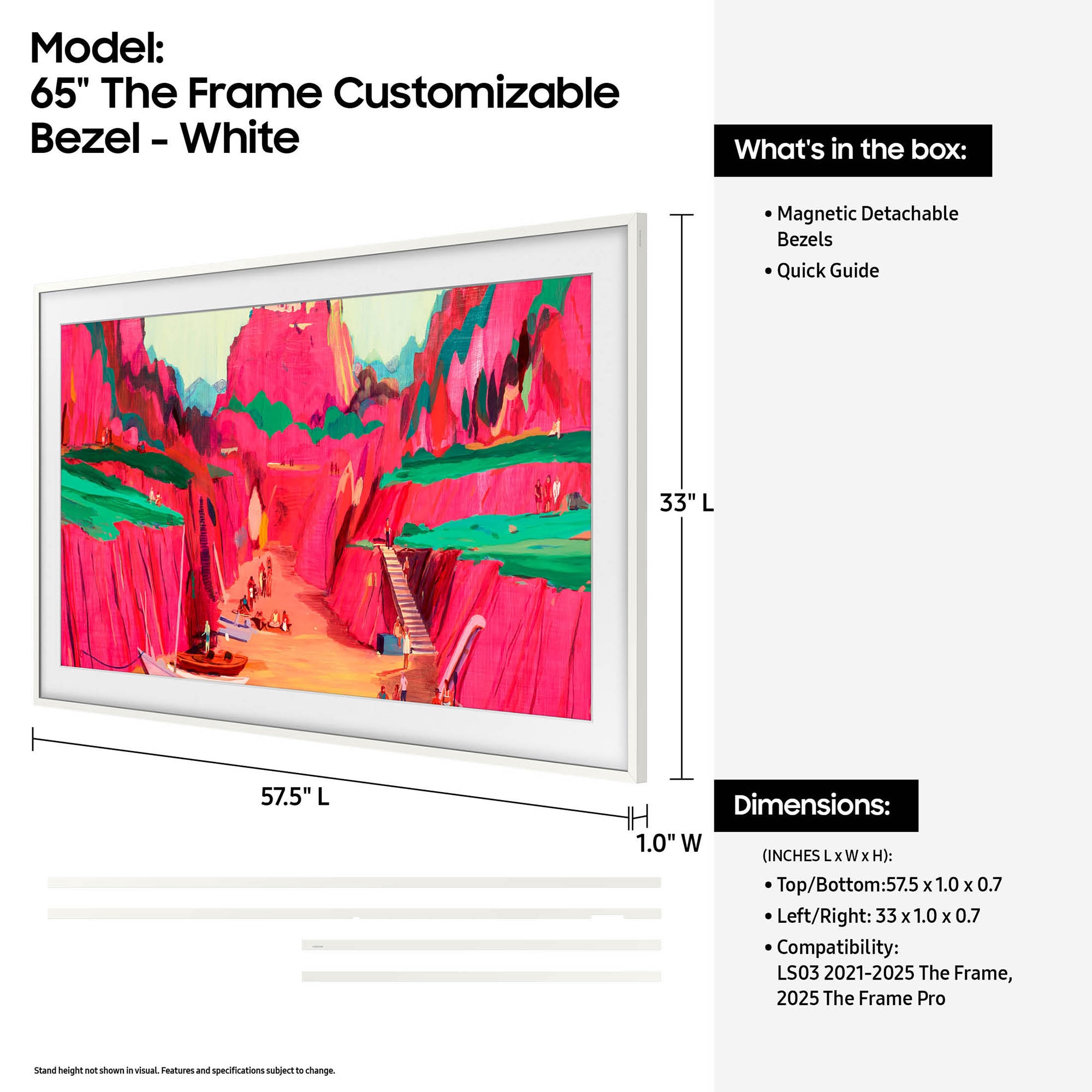 Samsung The Frame 65" Customizable Bezel - Modern White Compatible with Samsung 2021 - 2025 Frame TVs and 2025 Frame Pro TVs, , hires
