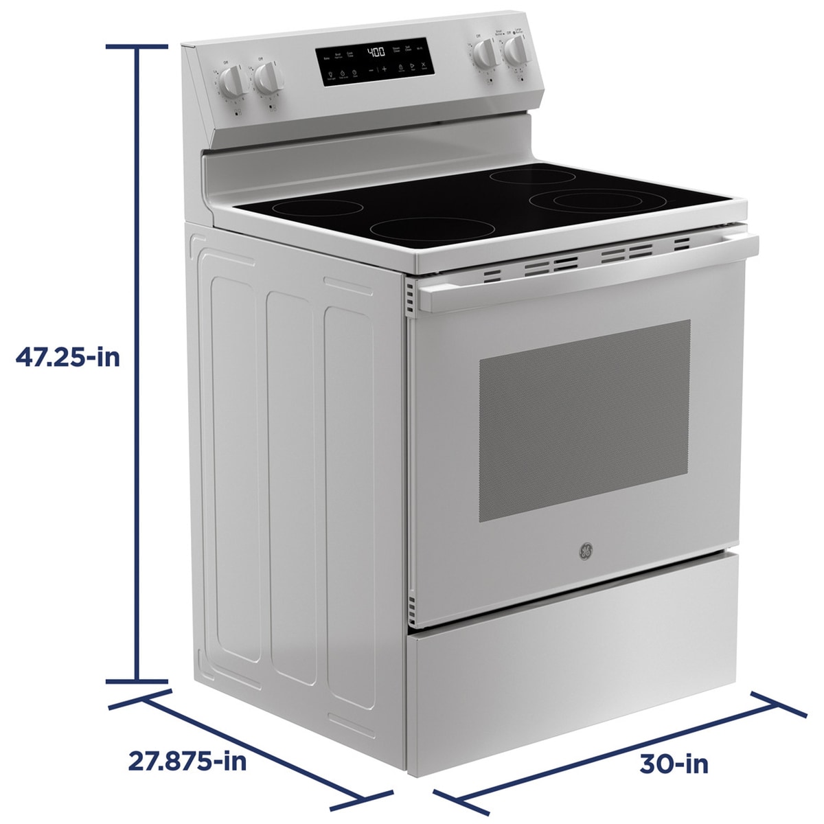 GE 400 Series 30 in. 5.3 cu. ft. Smart Electric Range with Radiant Burners - White, White, hires