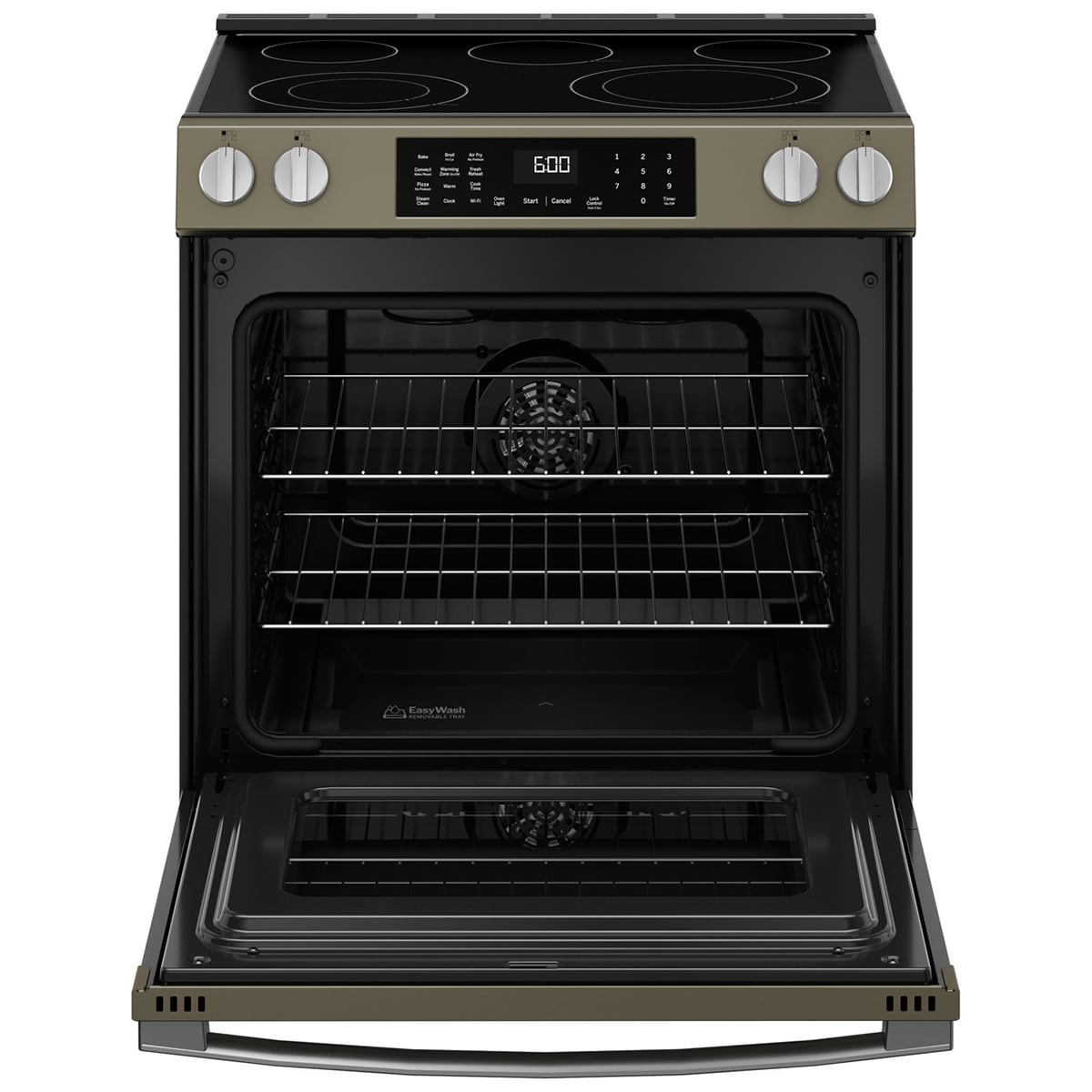 GE 30 in. 5.3 cu. ft. Smart Air Fry Standard Convection Slide-In Electric Range with Radiant Burners - Slate, Slate, hires