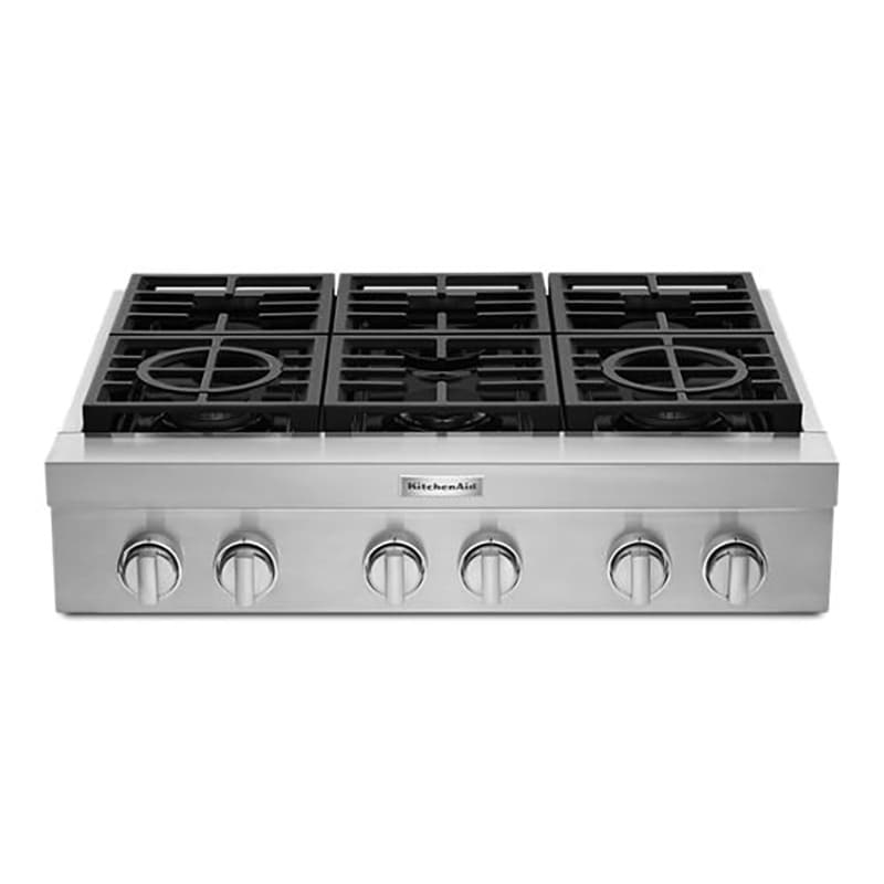 KitchenAid 36 in. 6-Burner Natural Gas Rangetop with Simmer Burner & Power Burner - Stainless Steel, , hires