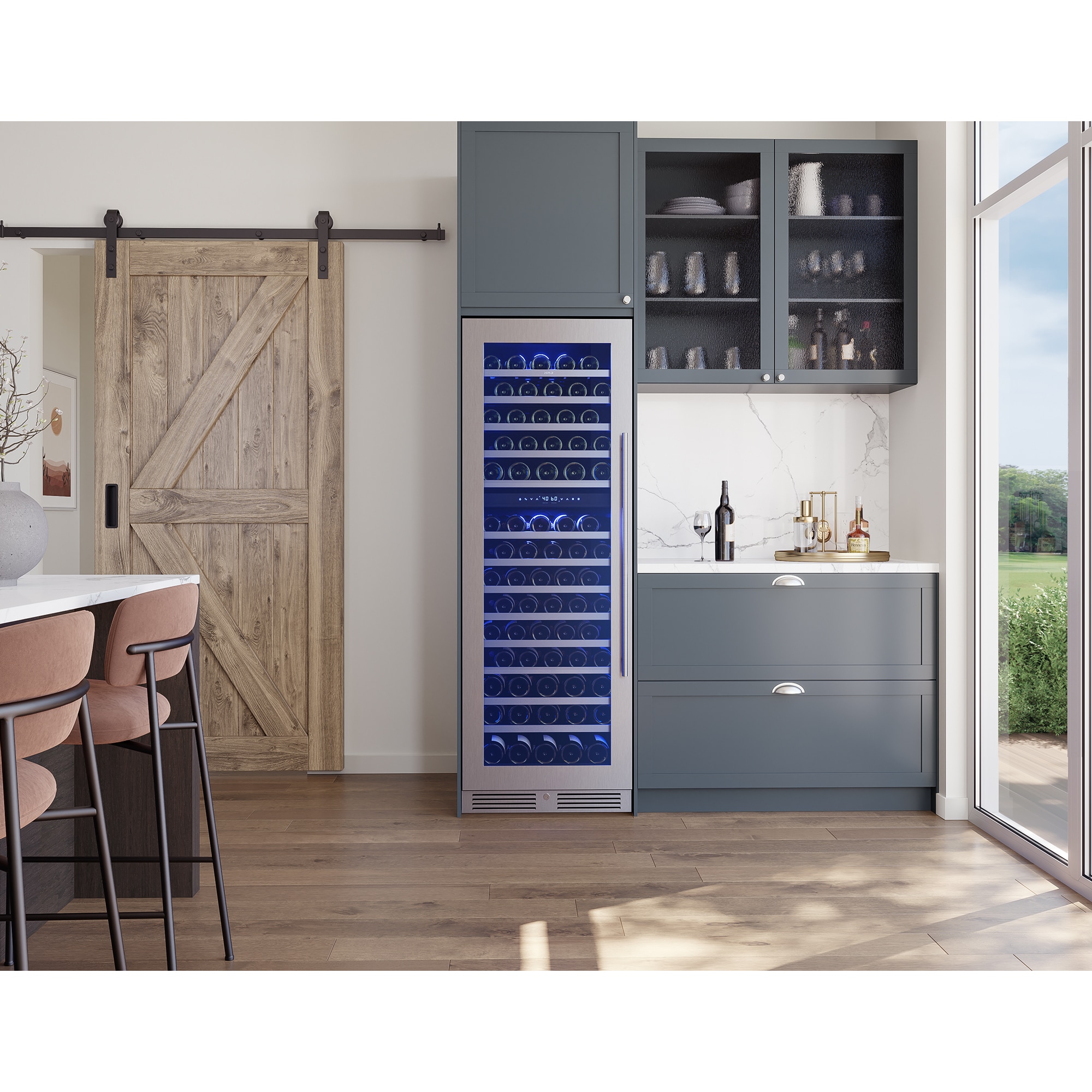 Zephyr Presrv Series 24 in. Wine Cooler with Wood Racks, Dual Temperature Zones & 132 Bottle Capacity - Stainless Steel, , hires