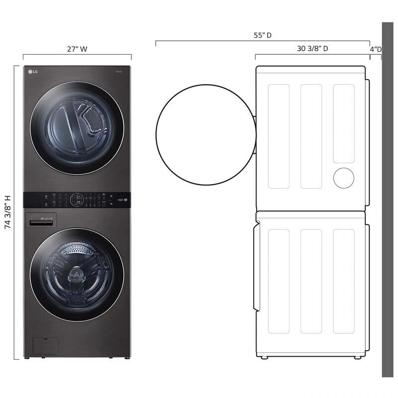 LG 27 in. WashTower with 4.5 cu. ft. Washer with 10 Wash Programs & 7.4 cu. ft. Electric Dryer with 9 Dryer Programs, Sensor Dry & Wrinkle Care - Black Steel, Black Steel, hires