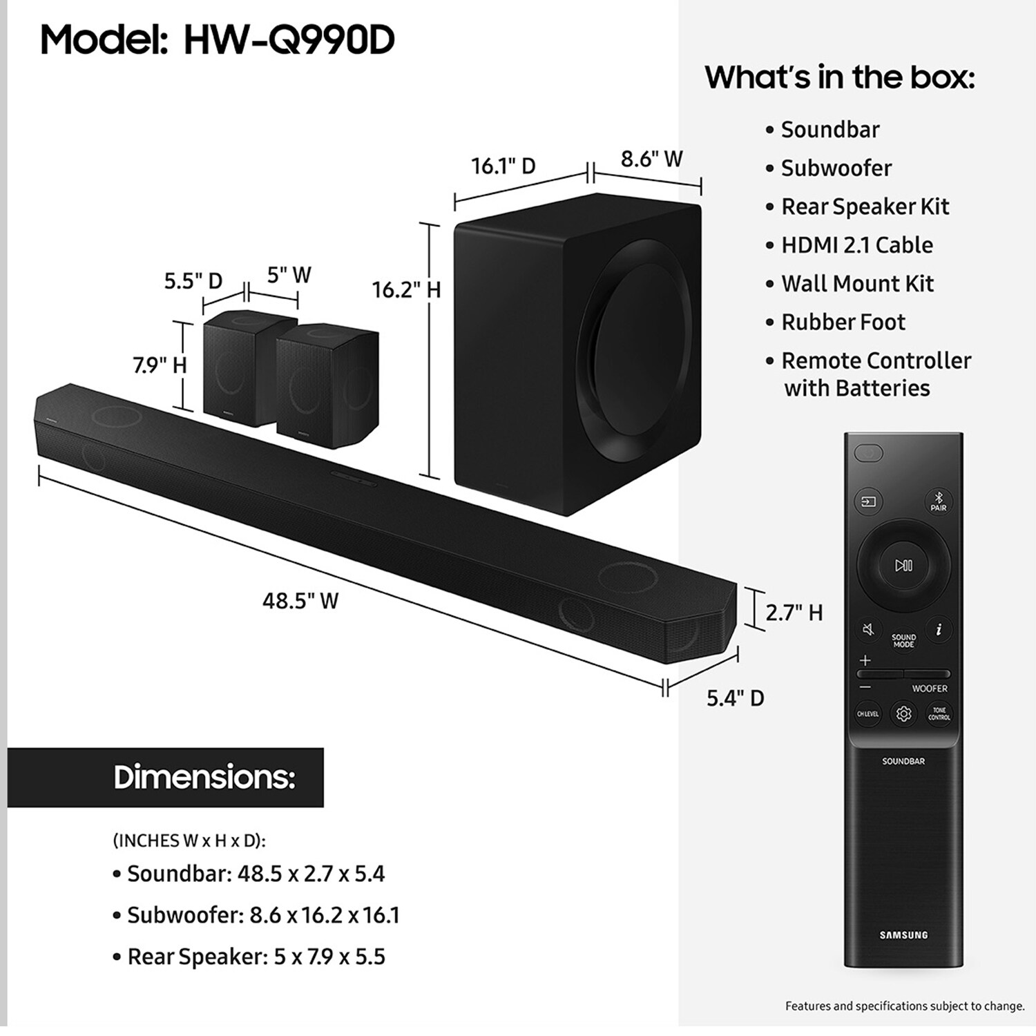 Samsung Q-Series 11.1.4 Channel Dolby Atmos Smart Sound Bar with Bluetooth & Wireless Subwoofer - Graphite Black, , hires
