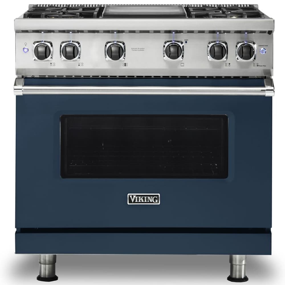 Viking 5 Series 36 in. 5.1 cu. ft. Standard Convection Gas Range with 4 Sealed Burners & Griddle - Slate Blue, , hires