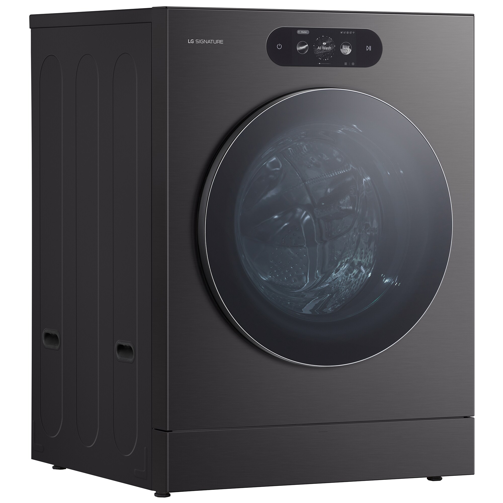 LG 29 in. 5.8 cu. ft. Smart Stackable Front Load Washer with Built-In Intelligence, TurboWash 360, EZ Dispense, Sanitize & Steam Cycle - Brushed Black Steel, , hires