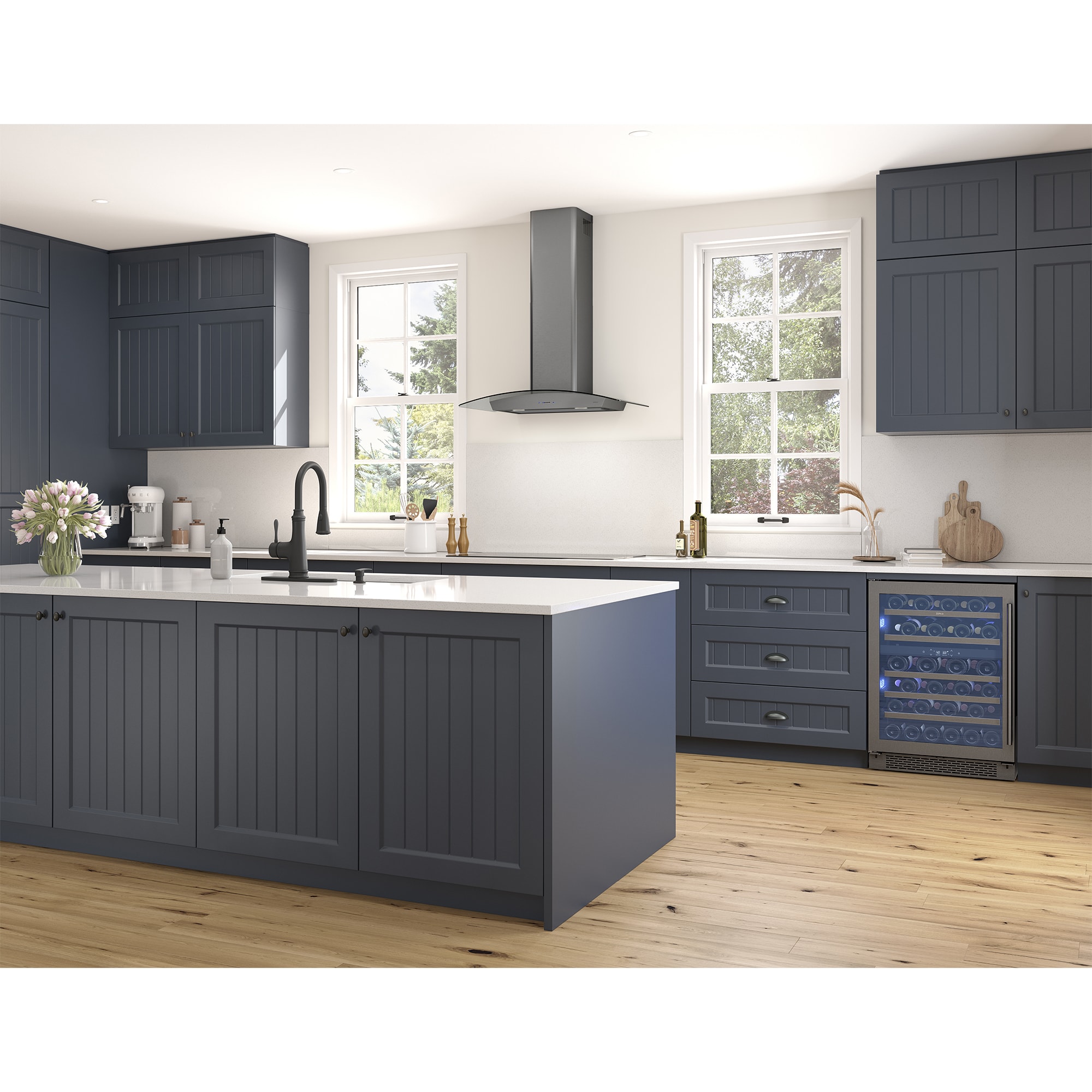 Zephyr 36 in. Convertible Chimney Style Range Hood with 600 CFM, 5 Fan Speeds & 2 LED Lights - Black Stainless, , hires