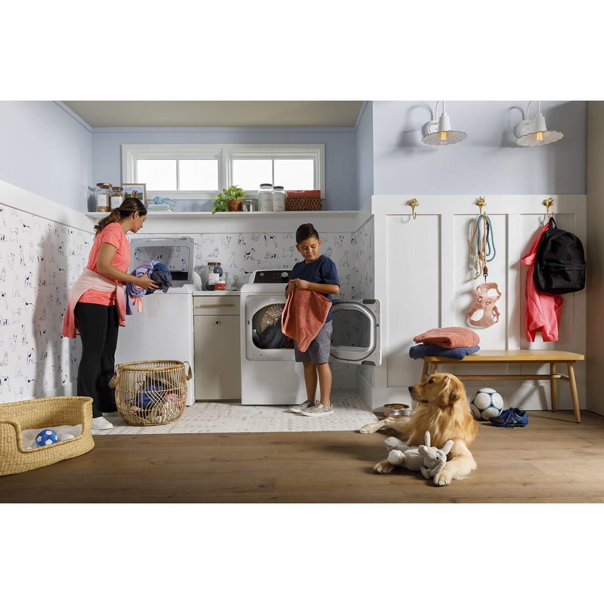 GE 27 in. 7.4 cu. ft. Gas Dryer with Sanitize Cycle & Sensor Dry - White, , hires