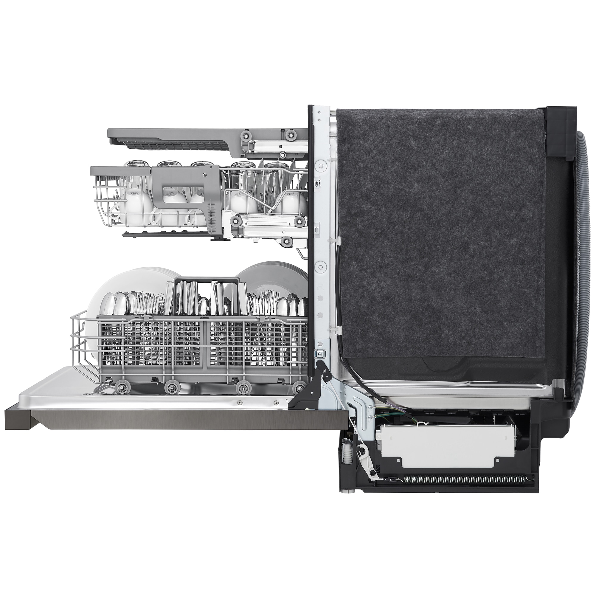 LG 24 in. Front Control Dishwasher with 48 dBa Sound Level, 3rd-Rack, Dynamic Dry & Pocket - Black Stainless, Black Stainless, hires