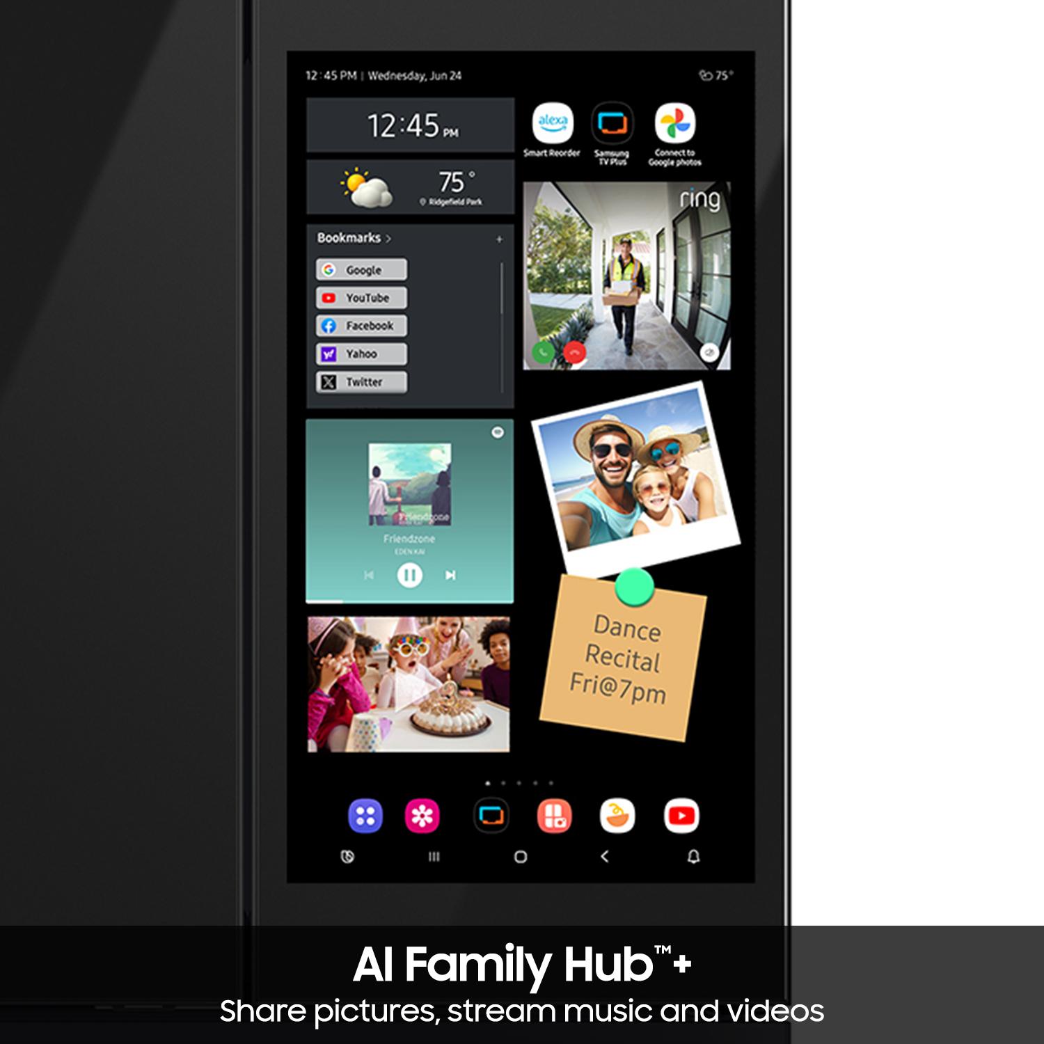 Samsung Bespoke 36 in. 28.6 cu. ft. Smart 4-Door French Door Refrigerator with AI Family Hub+, Beverage Center & Internal Water Autofill Pitcher - Charcoal Glass & Matte Black, , hires