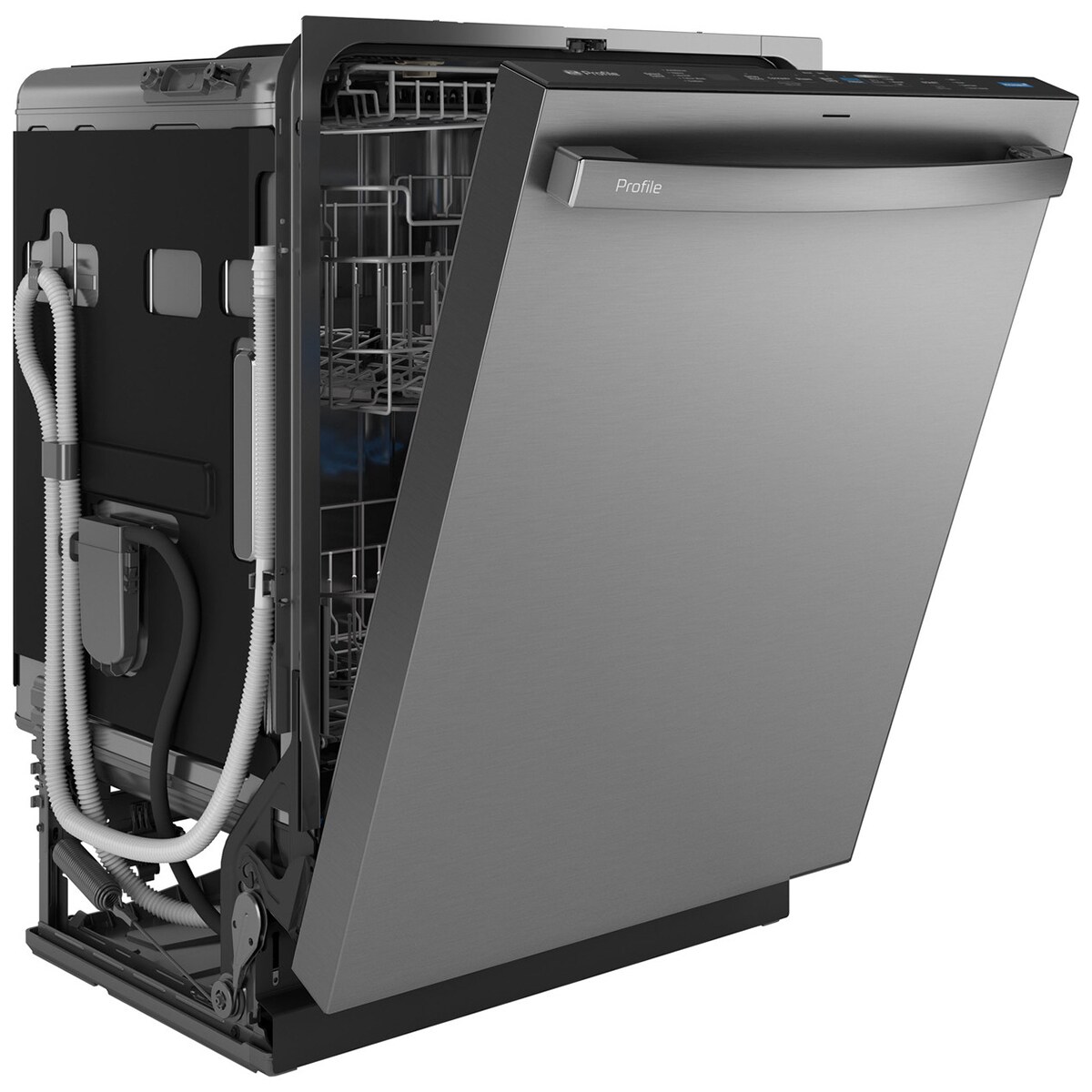 GE Profile 24 in. Top Control Flush-Mount Smart Dishwasher with 39 dBa Sound Level, 3rd-Rack & Twin Turbo Dry Boost - Fingerprint Resistant Stainless, , hires