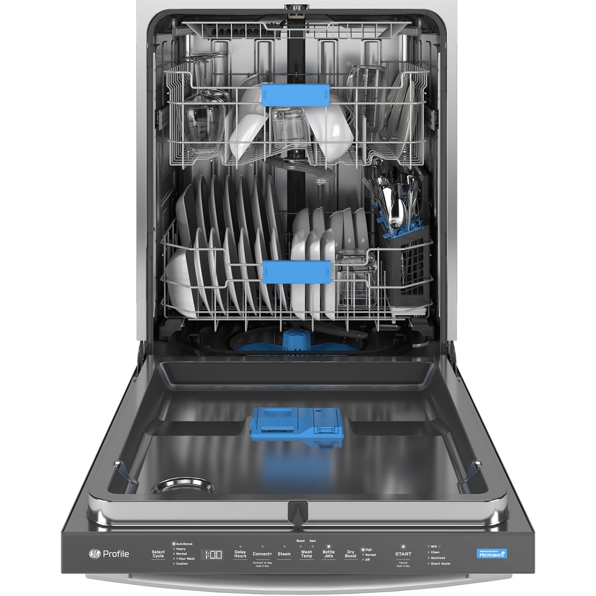 GE Profile 24 in. Top Control Flush-Mount Smart Dishwasher with 44 dBa Sound Level, 3rd-Rack & Dry Boost - Fingerprint Resistant Stainless, , hires