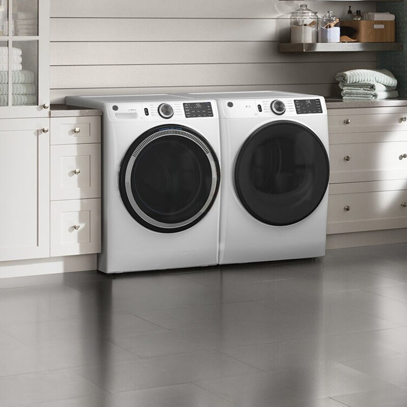GE 28 in. 7.8 cu. ft. Smart Stackable Gas Dryer with Sanitize Cycle & Sensor Dry - White, White, hires