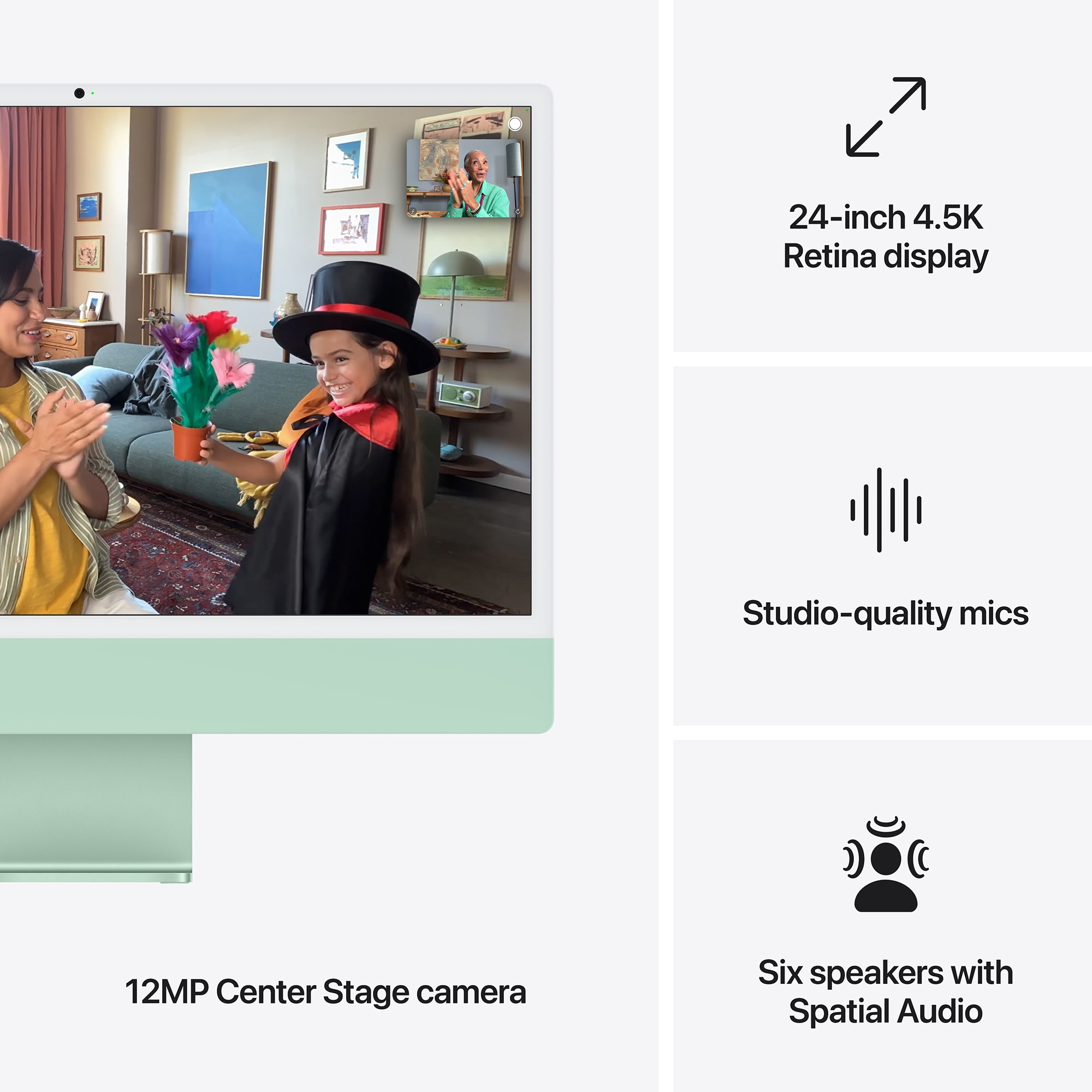 Apple iMac 24 in. (2024) with Apple M4 10-Core CPU, 10-Core GPU, 16 GB RAM, 512 GB SSD & Mac OS - Green, Green, hires
