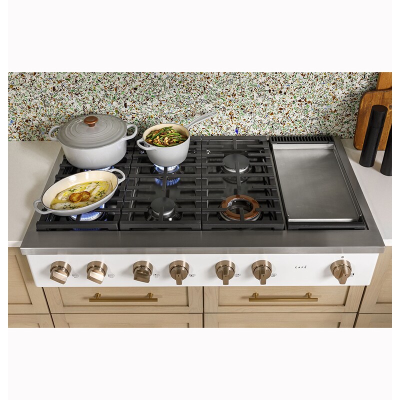 Cafe 48 in. 6-Burner Natural Gas Rangetop with Griddle, Simmer Burner & Power Burner - Matte Black, Matte Black, hires