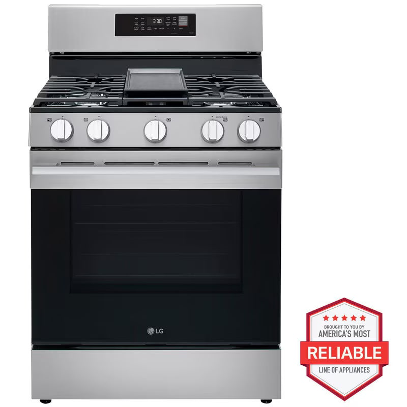 LG 30 in. 6.3 cu. ft. Smart Air Fry True European Convection Gas Range with 5 Sealed Burners & Griddle - Stainless Steel, , hires
